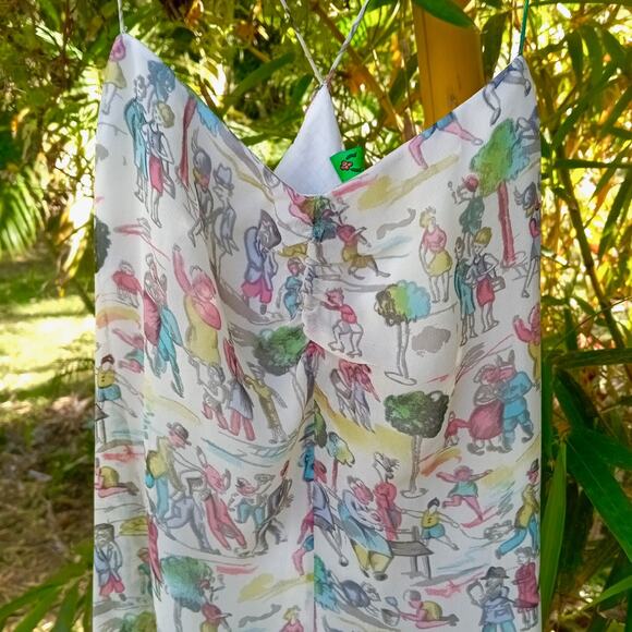 TIBI Sundress Silk Watercolor People Print Dress Lined Strappy CUTE SZ 6 Small - Picture 2 of 9